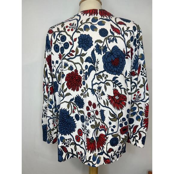 Womens AnnTaylor Loft Spring Floral Print Cardigan Cotton White Blue Size L - Picture 6 of 8